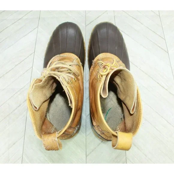 Vintage LL Bean Brown Leather Unlined Hunting Duck Boots Size 9 Medium - Picture 7 of 10